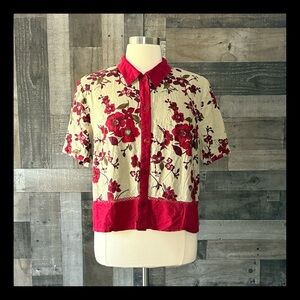 Studio Ease vintage button up shirt size20 red cream floral linen quiet luxury